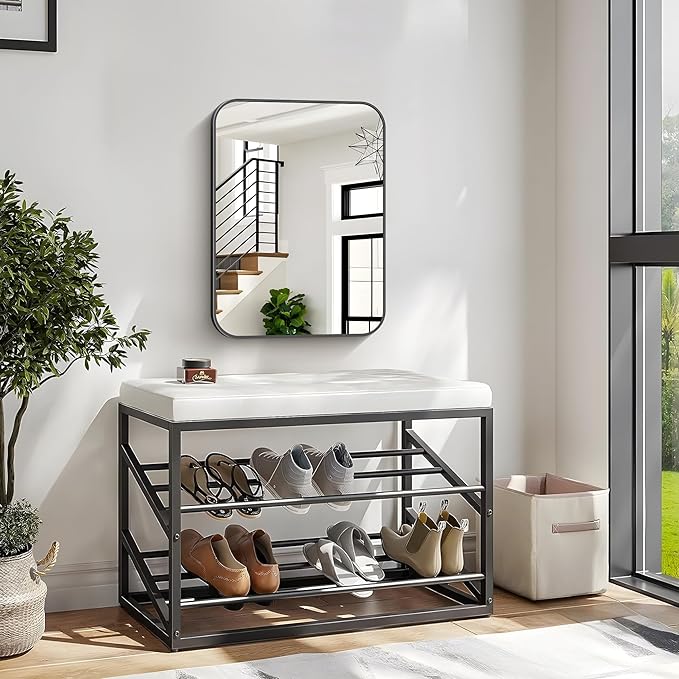 Bathroom Mirror, 18 x 24 inch Metal Framed Black Rectangle Mirror, Rounded
