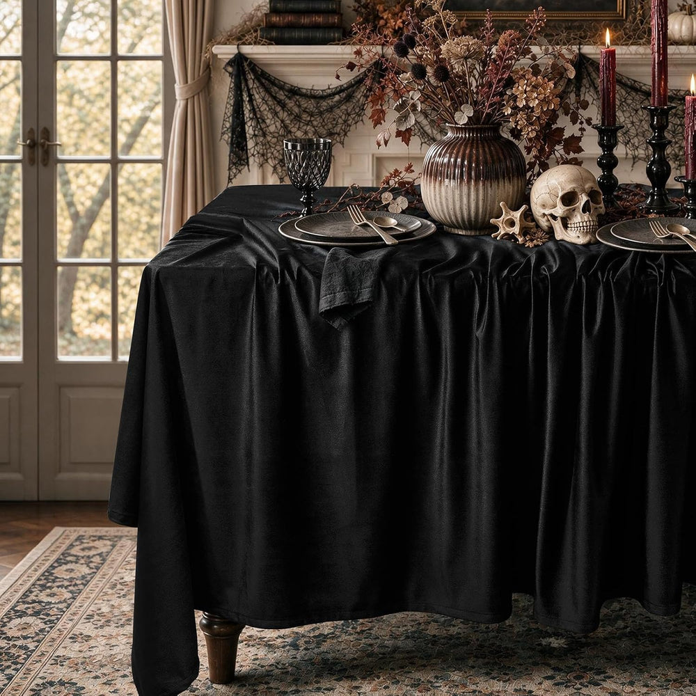 Gothic Black Velvet Rectangle Tablecloth: Halloween Luxury Table Cloth