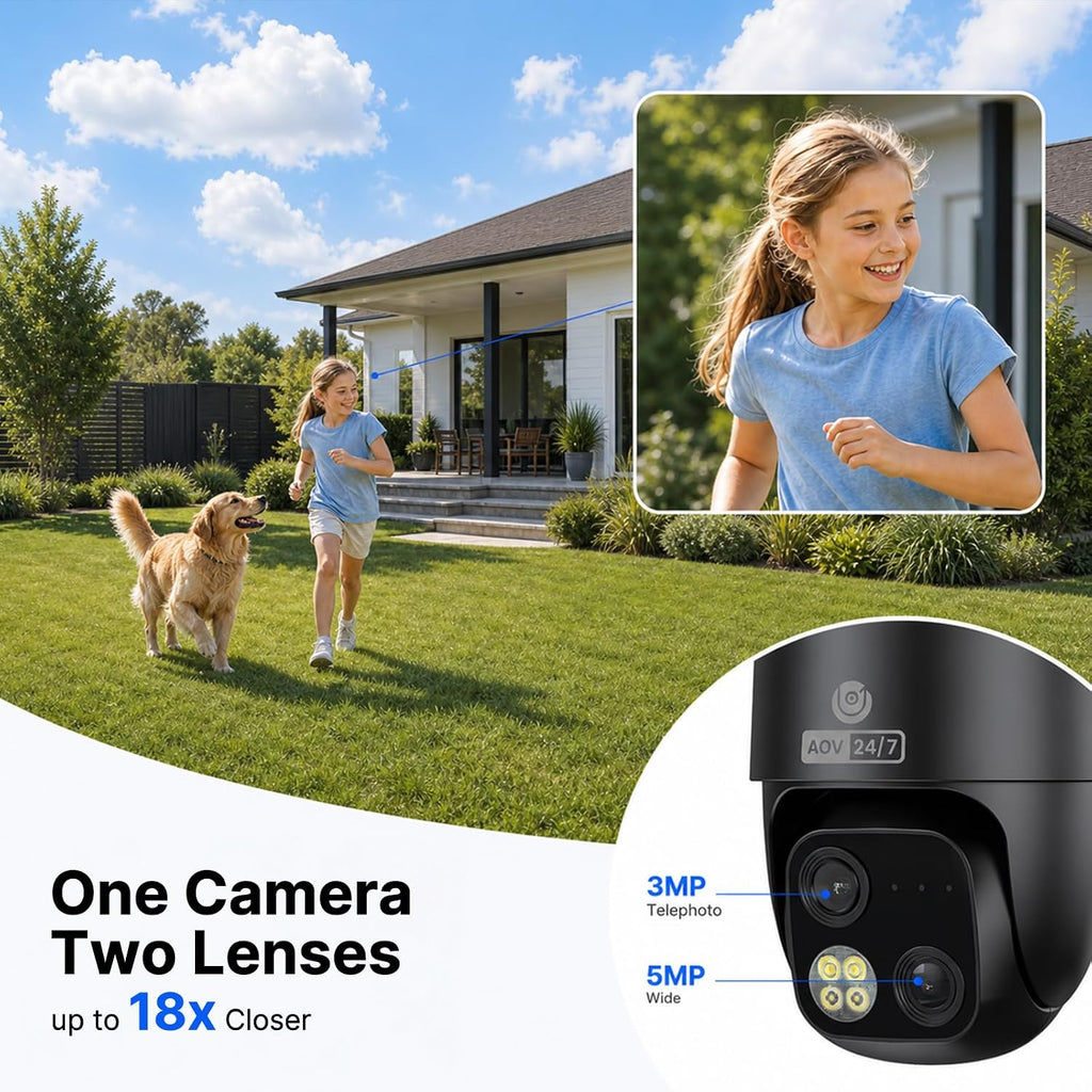 mubview dual-lens solar security camera, 4k pan tilt, side view
