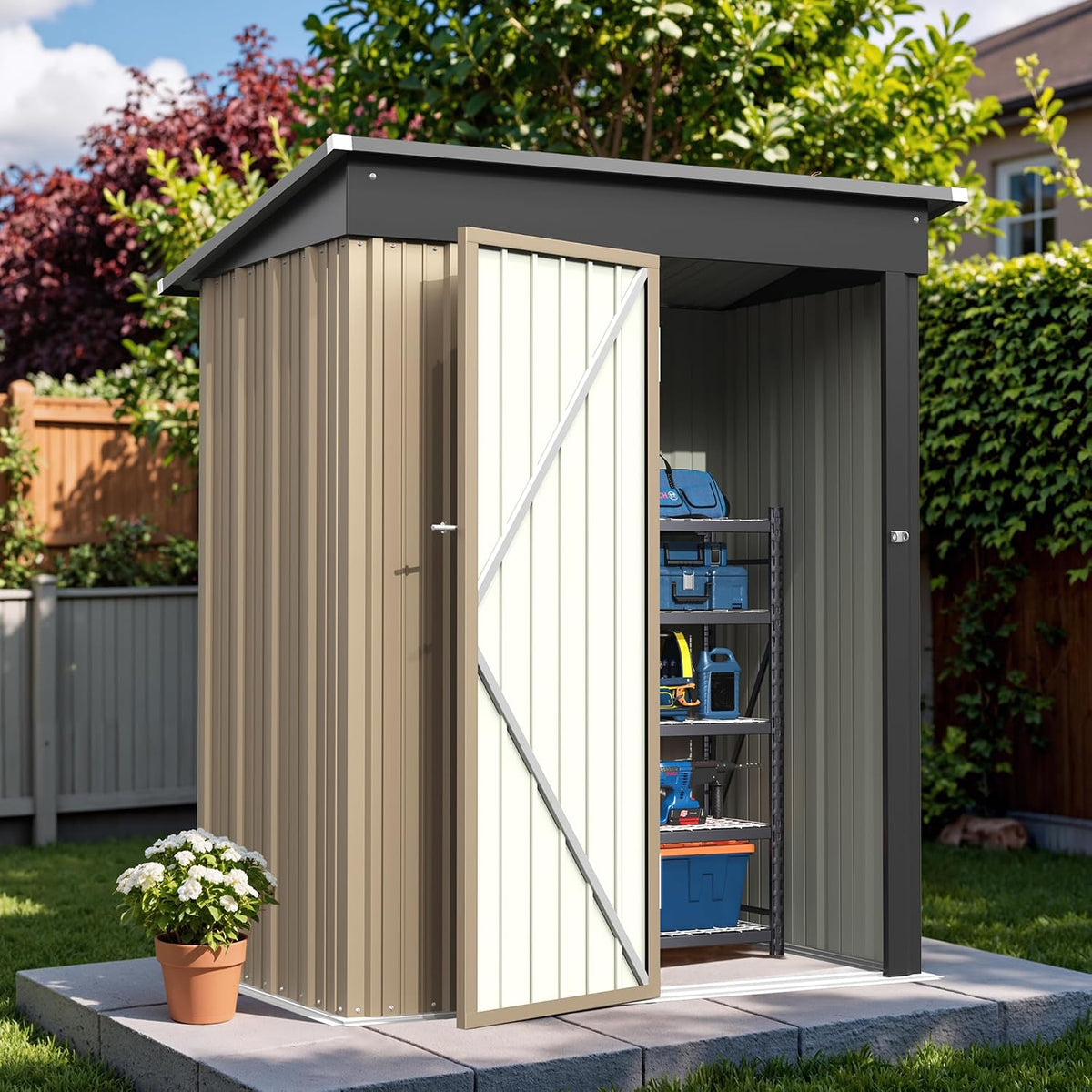 Greesum 5 x 3 FT Metal Outdoor Storage Shed, Brown
