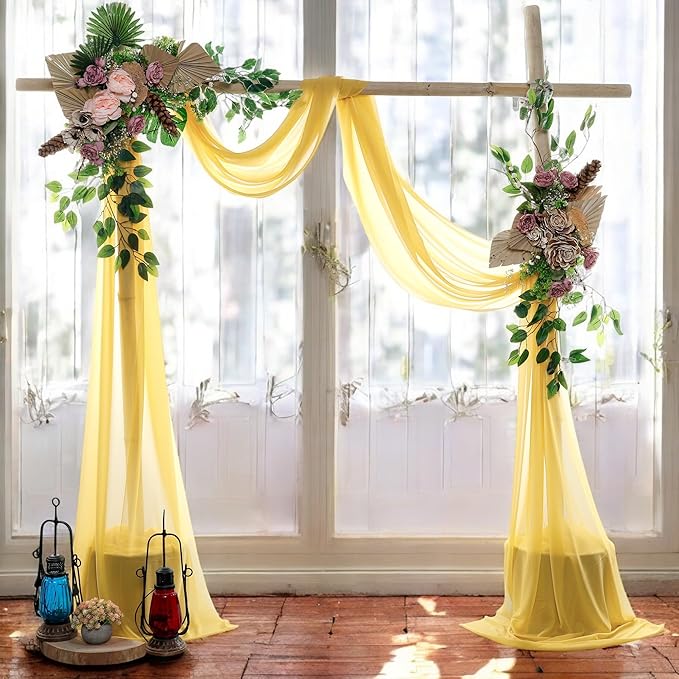 MDS Halloween Chiffon Draping Fabric - 1 Panel, 30" Wide x 75ft Long - Sheer Spooky Arbor & Canopy Drapery for Haunted House Backdrops, Party Ceilings, DIY Costumes & Themed Events - Gold
