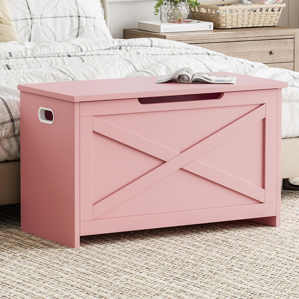 garveehome 30 in storage chest, wooden storage bench shown in use