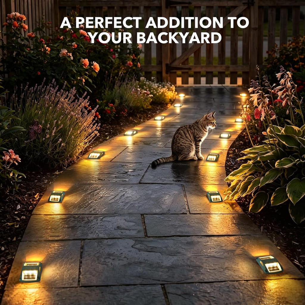agptek solar driveway lights 4 pack, outdoor deck, front angle view