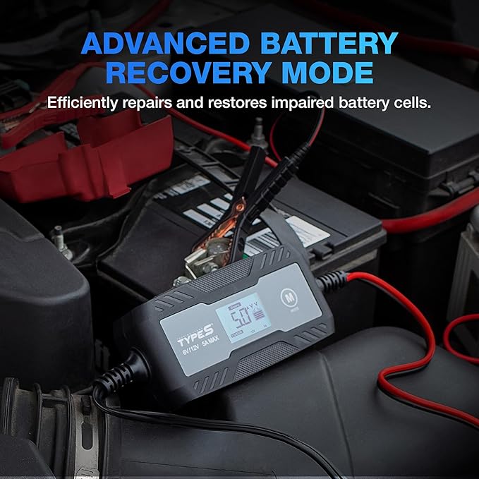 Type S 5A Smart Battery Charger & Maintainer – 6V & 12V Automatic Car Battery