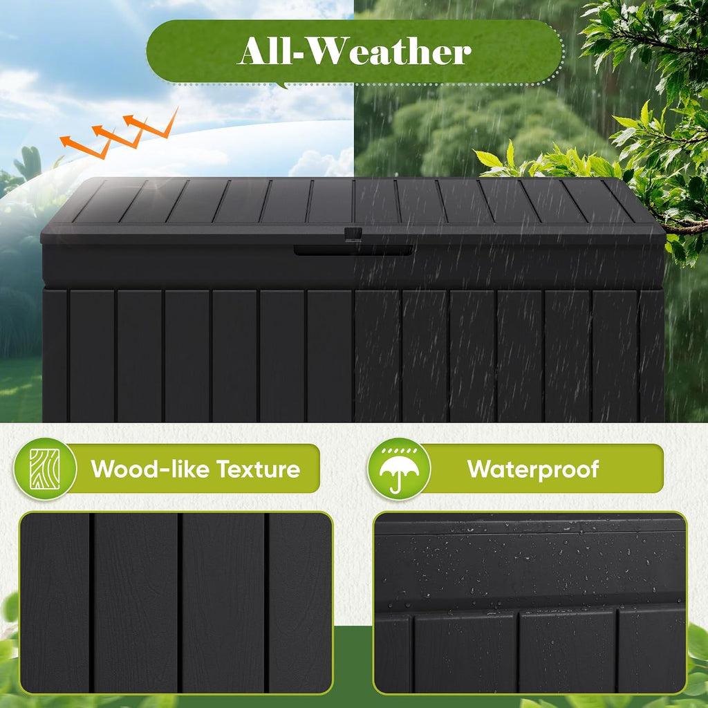 flamaker outdoor storage box 80 gallon resin waterproof on a desk or shelf