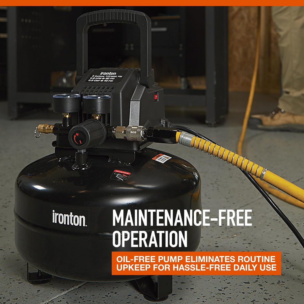 Ironton Oil-Free Pancake Air Compressor, 0.3 HP, 3 Gallon, 110 PSI