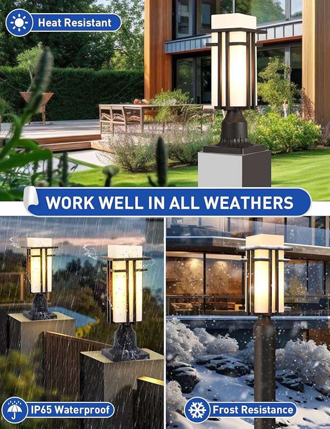 EERU Outdoor Post Lights Waterproof Metal Frame