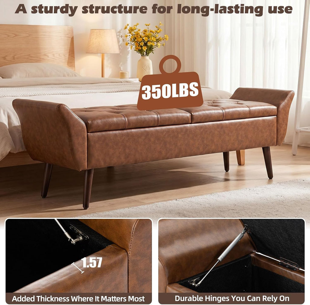 zzw storage ottoman bench 64’’ leather end of showing dimensions