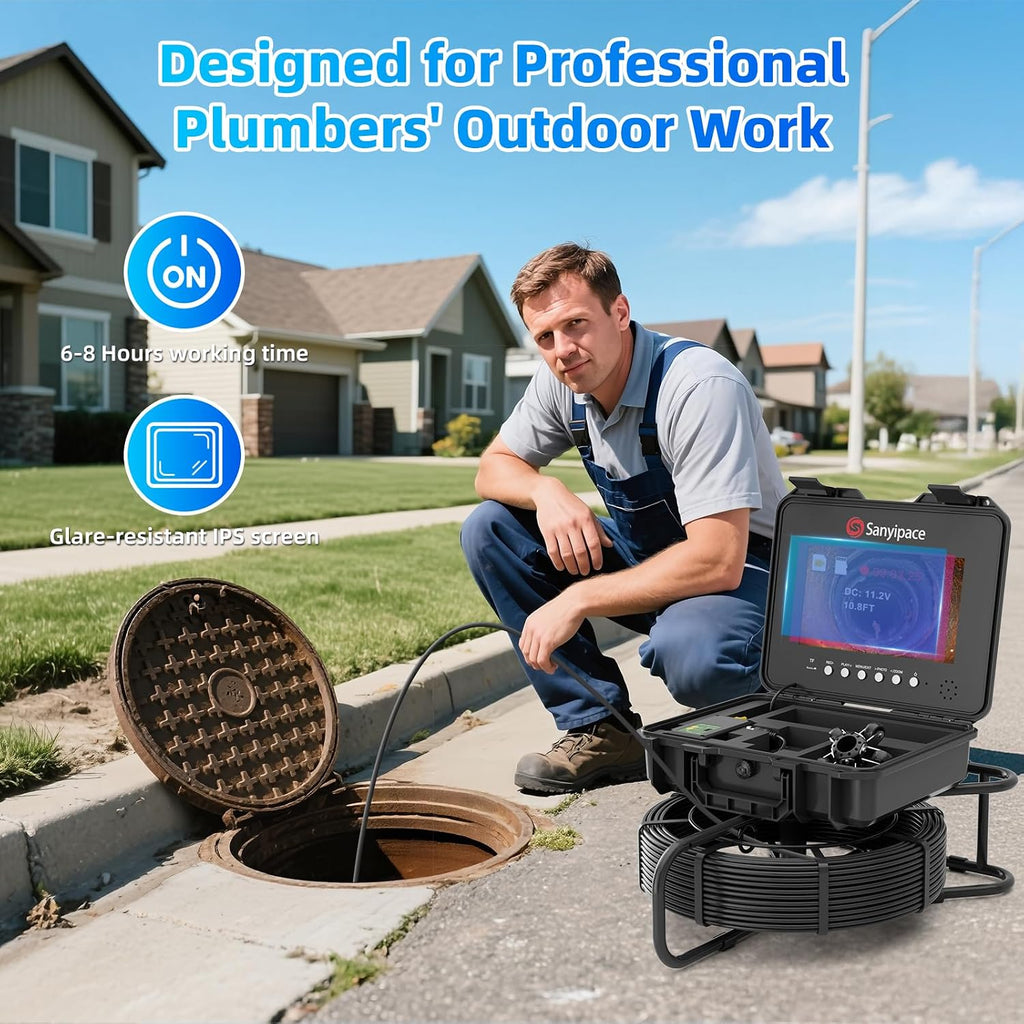 sanyipace sewer camera with pipe locator, 7mm/0.28inch cable, front angle view