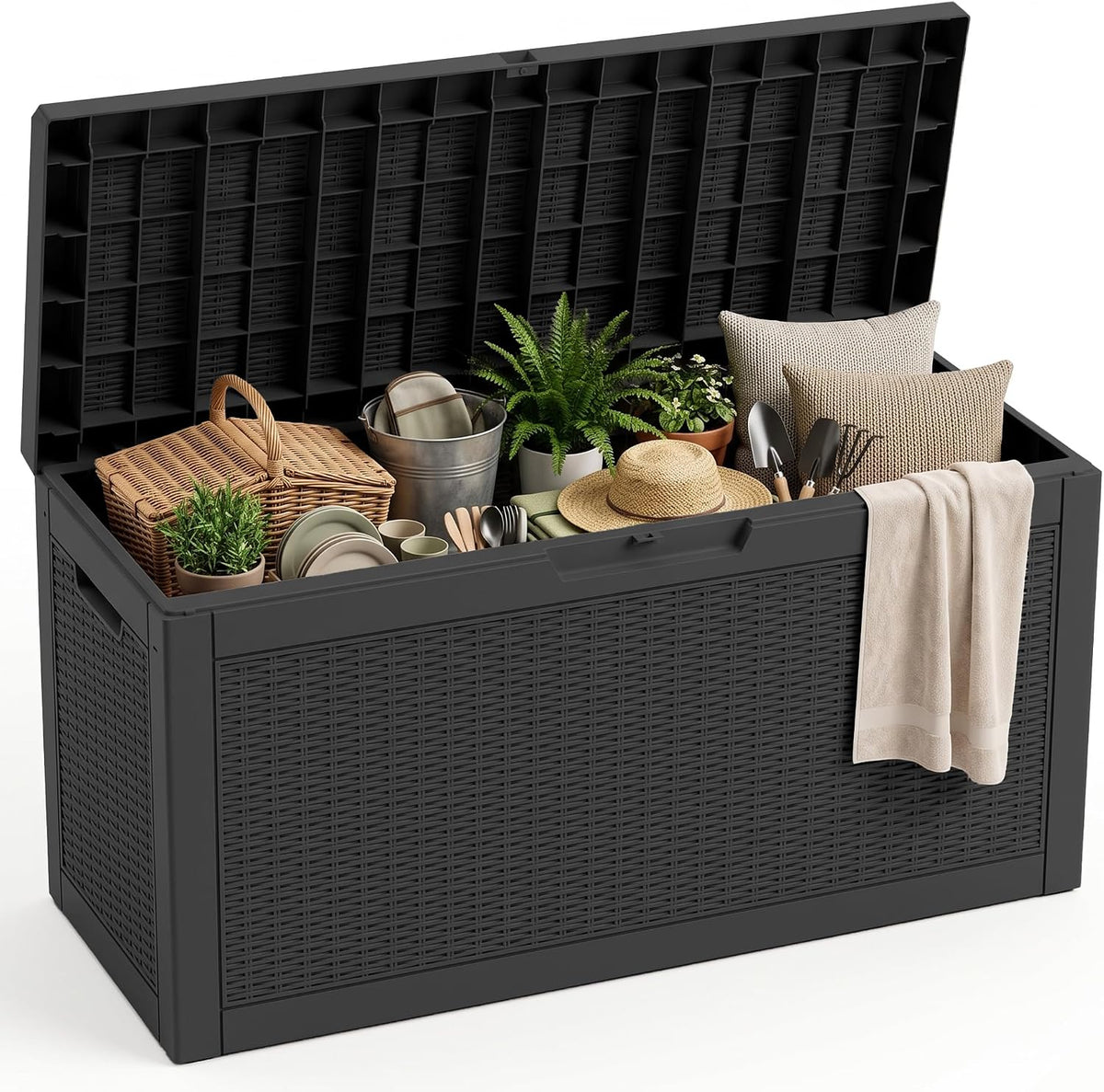 Outdoor Storage Box,80 Gallon Lockable Deck Box,Black
