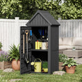 Fancyango Outdoor Resin Storage Cabinet Sturdy All-Weather Shed with Removable Shelves Lock Ring & Reinforced Floor – for Garden Patio Lawn (Black)