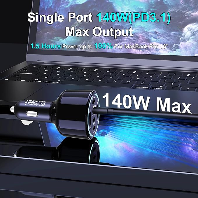 CHIPOFY 300W USB C Car Charger, 6 Ports