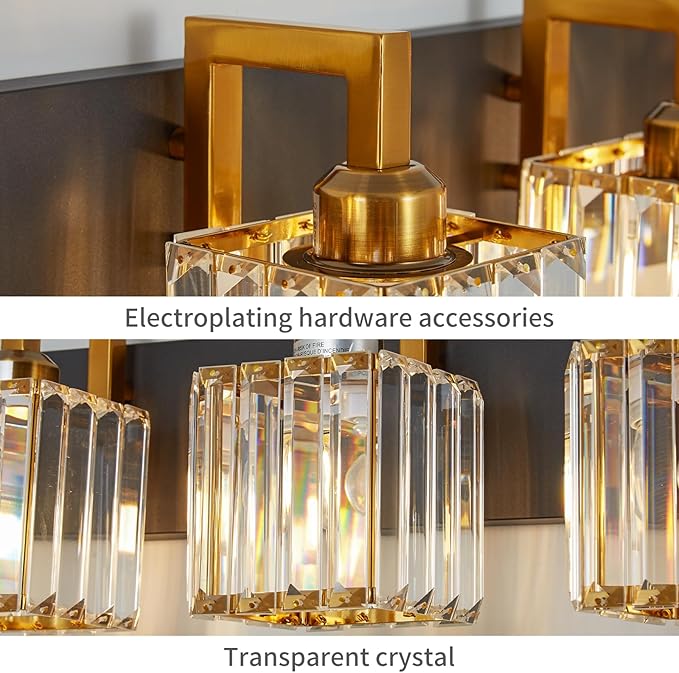 FDPBY Modern Bathroom Vanity Light 3-Lights Black Gold Crystal Wall Lamp