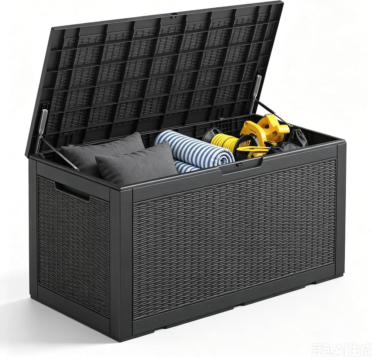 120 Gallon Deck Box,Lockable Outdoor Storage Box Gas Lift,Waterproof Black