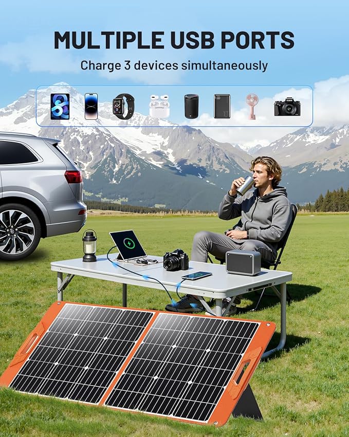 100W Portable Solar Panel for Power Station, 19.8V Foldable Solar Charger