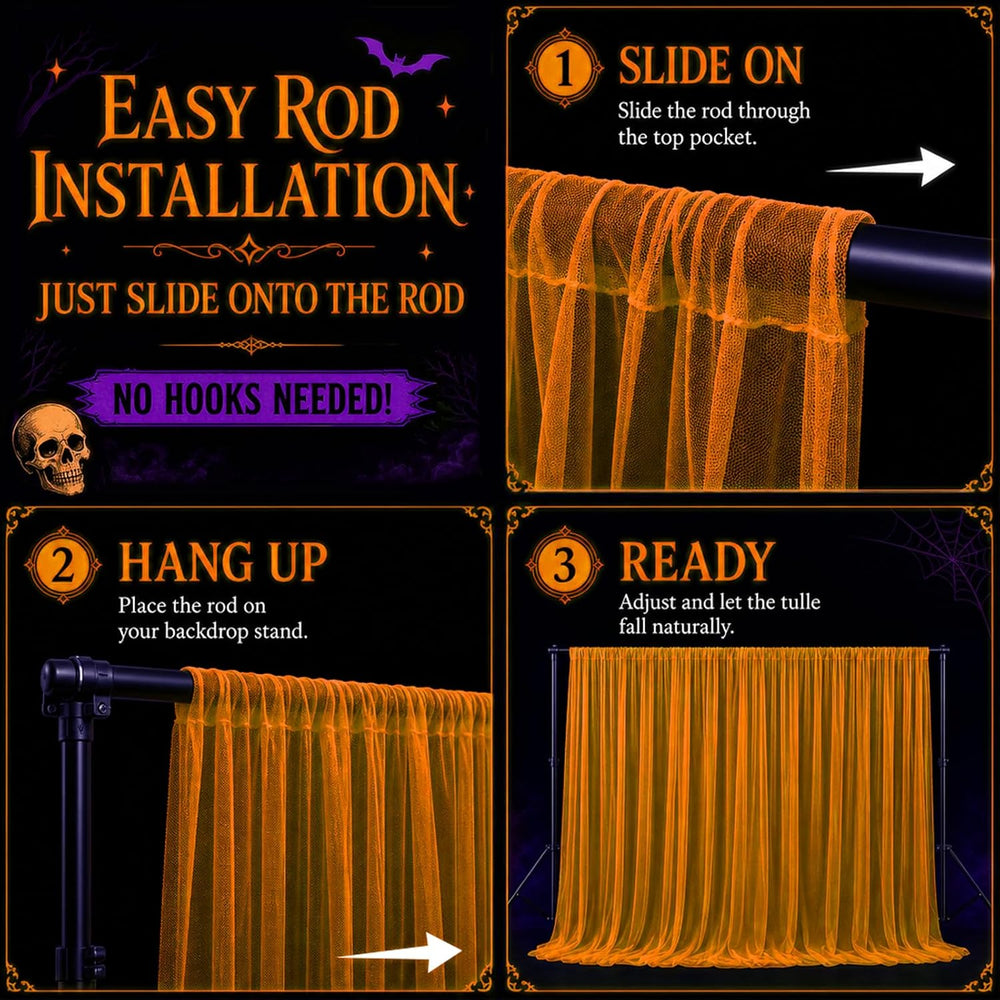 Mega-L Halloween Decorations, 3 Pack Halloween Tulle Backdrop Curtains