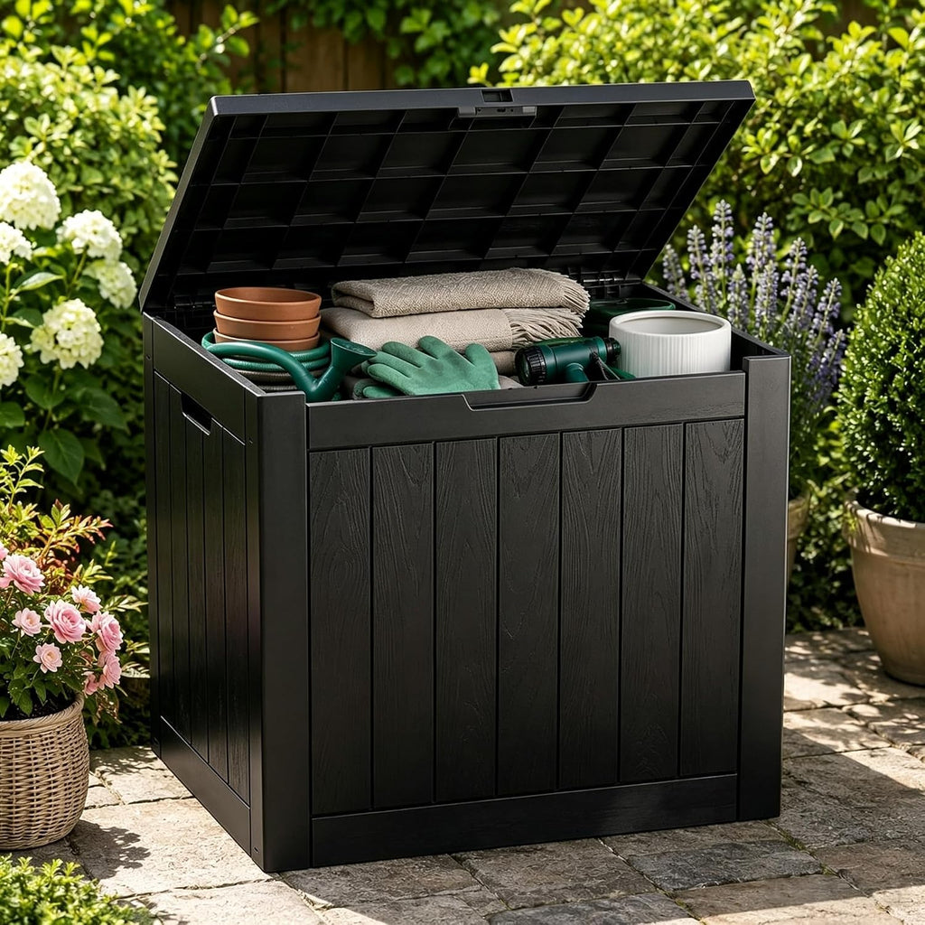 Outdoor Storage Box Resin Deck Box Waterproof Black 36 Gallon