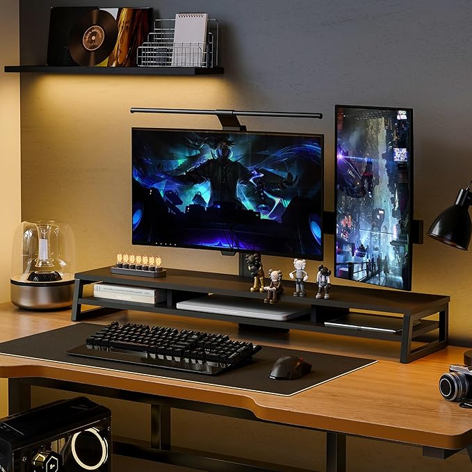Fenge Dual Monitor Stand for Desk, 42.5in Large Monitor Riser for 2 Monitors