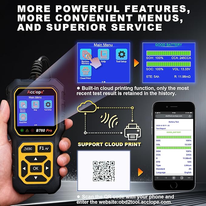 Acclope BT60 Pro Car Battery Tester, Digital Analyzer