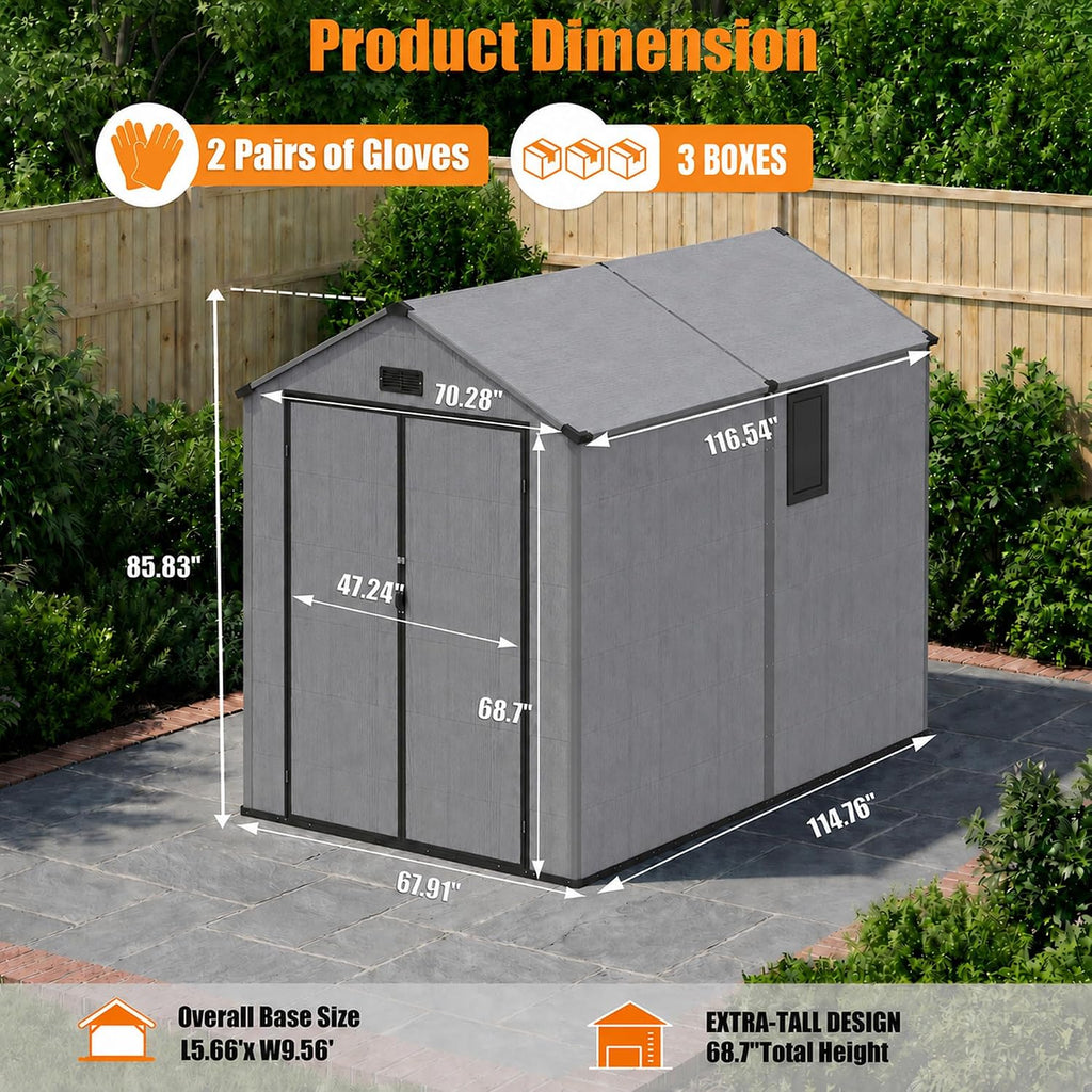 MNLR 6x10 FT Resin Outdoor Storage Shed with Floor & 2 Windows