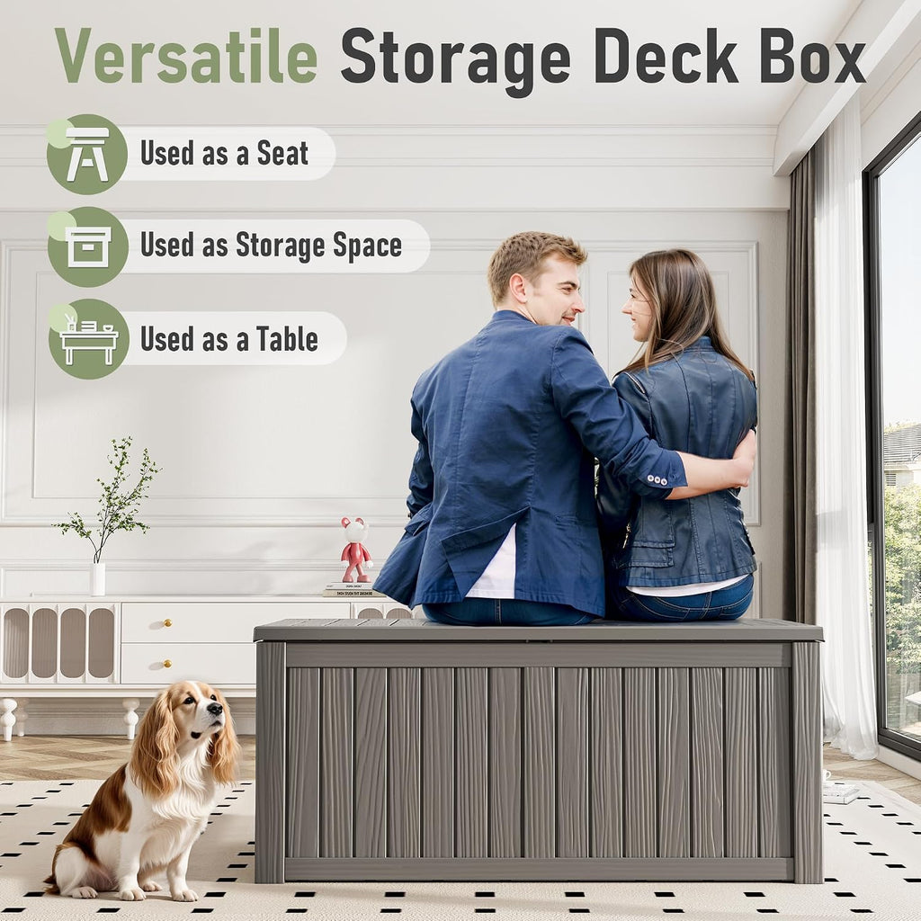 resin outdoor deck storage box waterproof (grey, 150, side view