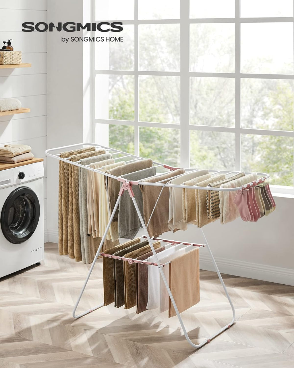 SONGMICS Clothes Drying Rack, Foldable Space-Saving Laundry Drying Rack