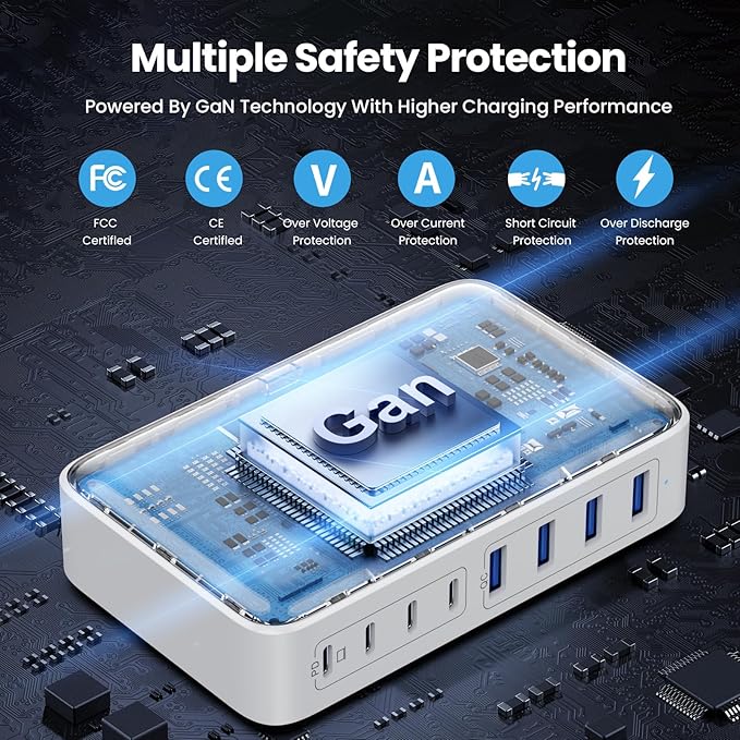 USB C Charger 200W USB C Charger Block, Upgraded GaN III 8-Port Fast Charging