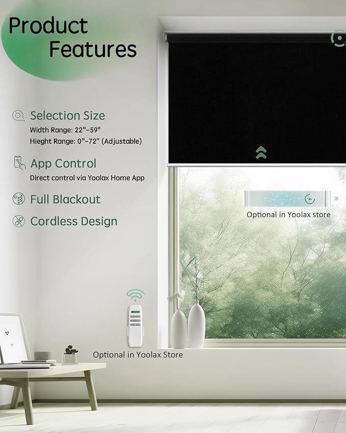 Yoolax Motorized Blinds App Control, Cordless Automatic Shades Roller Window