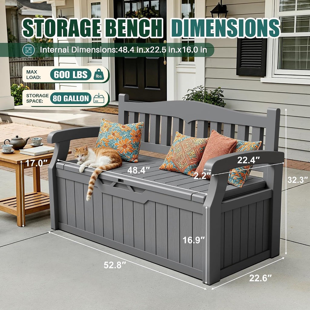 devoko 80 gallon storage bench deck box waterproof&lockable shown in use