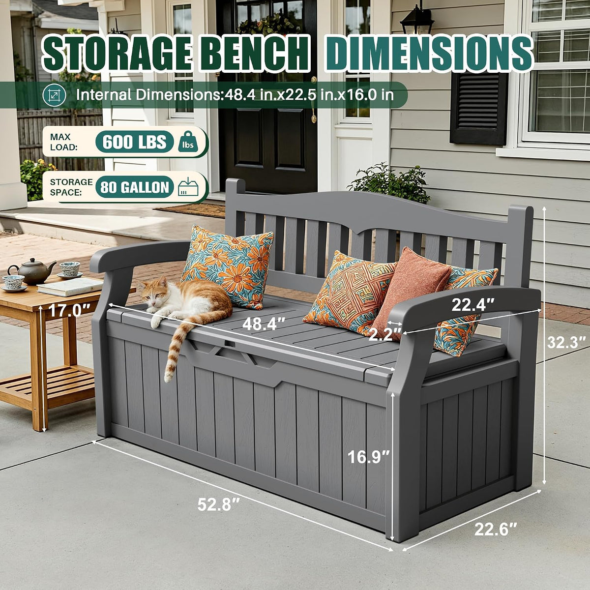 devoko 80 gallon storage bench deck box waterproof&lockable shown in use