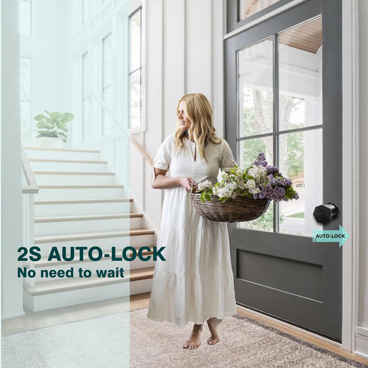 Door Knob with Keypad and Key, Keyless Entry Door Lock,Smart Digital Knob Unlock by Passcode/Keys/USB backuplock,Electronic Door Knob for Home Bedroom Apartment Garage Office Security,Black