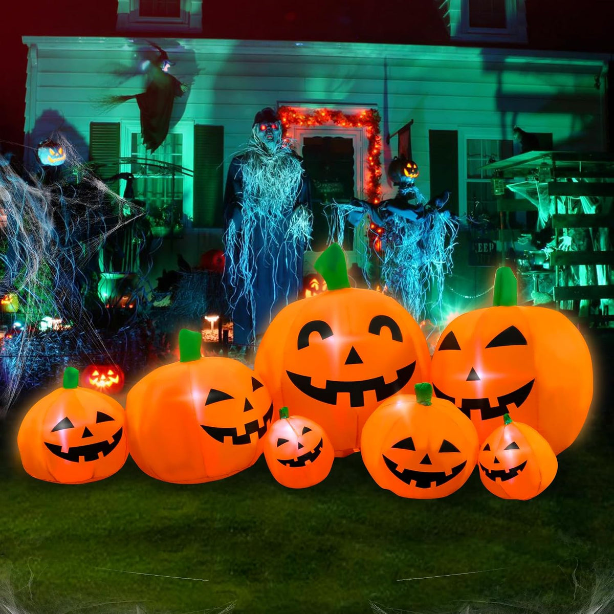 SEASONBLOW 7FT Halloween Inflatable Pumpkin Patch Family Outdoor Decoration