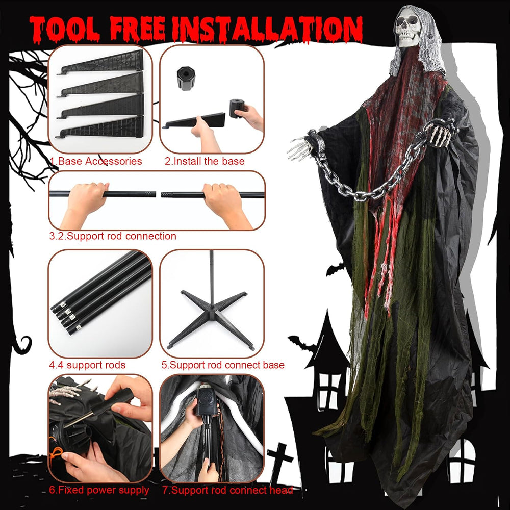 Halloween Skeleton With LED Red Glowing Eyes, Sound & Touch Activated Mot...