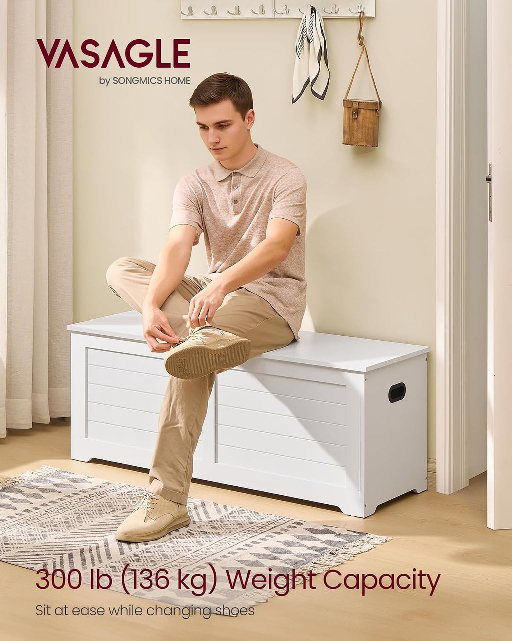 vasagle storage chest, 47.2 inches width bench with shown in use
