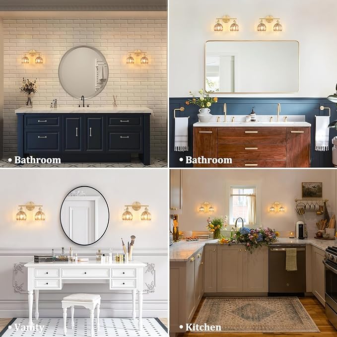 Shenmoyl Bathroom Light Fixtures, 2-Light Brass Vanity Wall Light Over Mirror