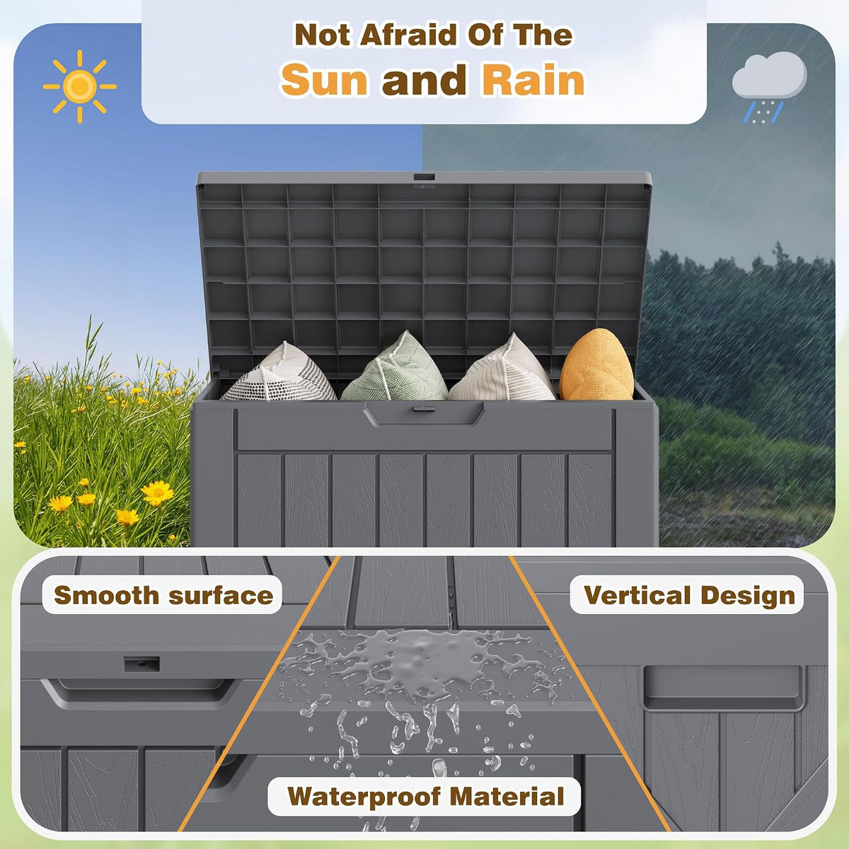 flamaker resin deck box 40 gallon waterproof outdoor showing dimensions