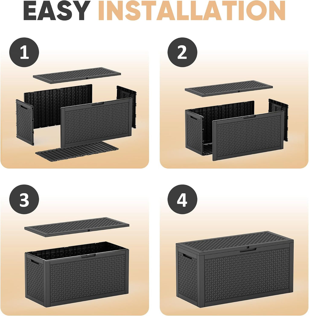easyup 110 gal waterproof outdoor storage box uv on a desk or shelf