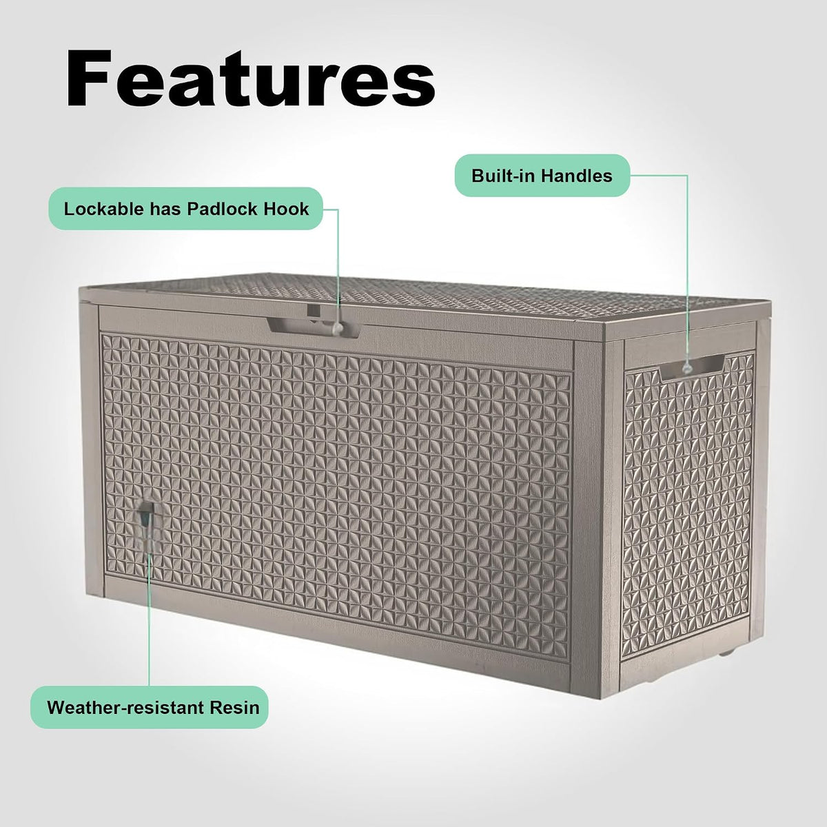 new 121 gallon outdoor storage box, resin deck shown in use