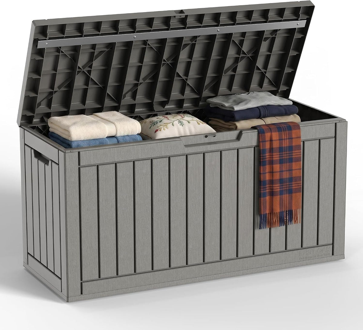 PatioZen 100 Gallon Resin Deck Box Lockable Waterproof Storage Box, Grey
