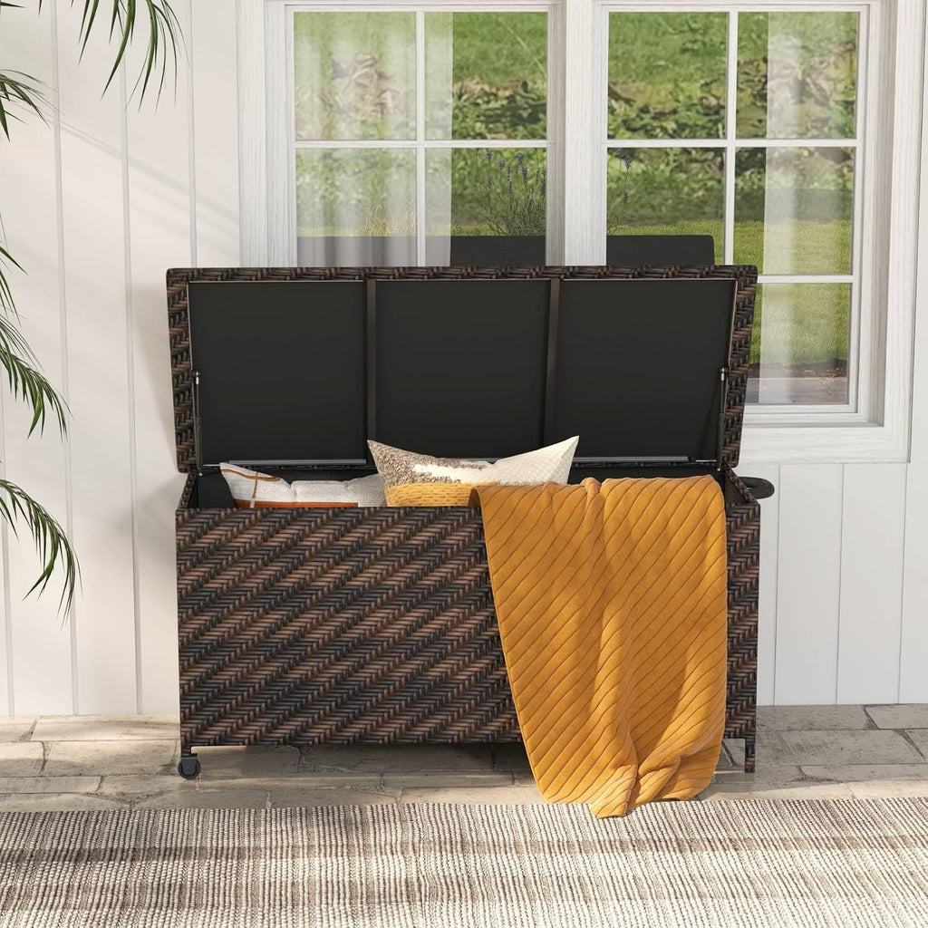 tangzon 320l garden deck box, patio cabinet container on a desk or shelf