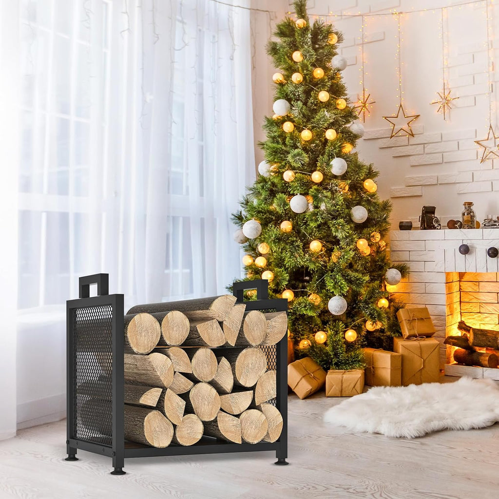 vygrow firewood rack for indoor, heavy duty fire, side view
