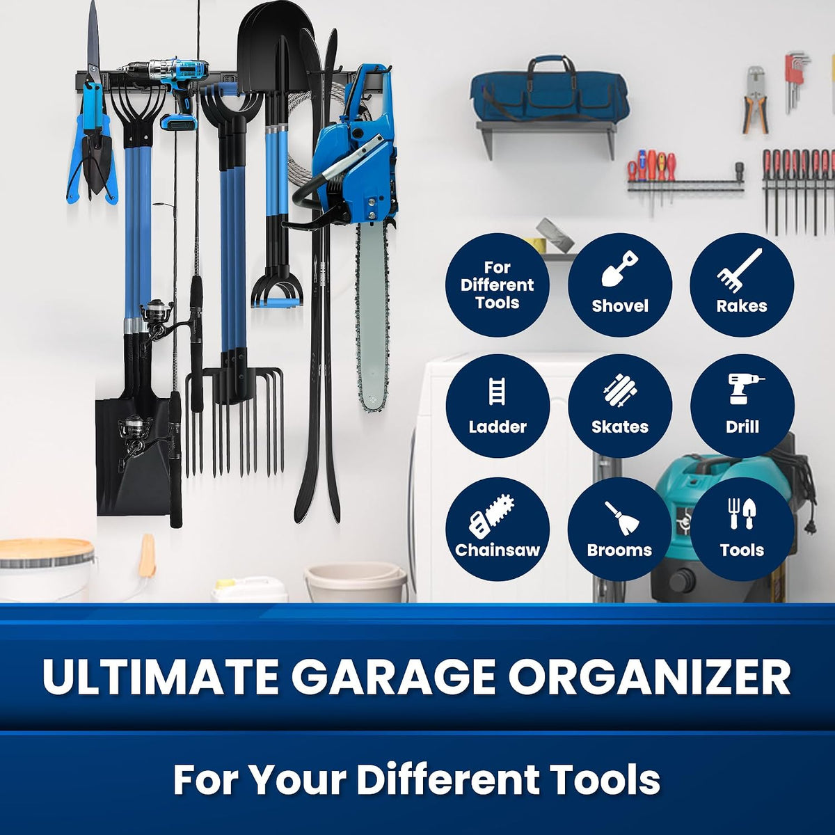96'' all-metal garage tool organizer wall mount –, side view