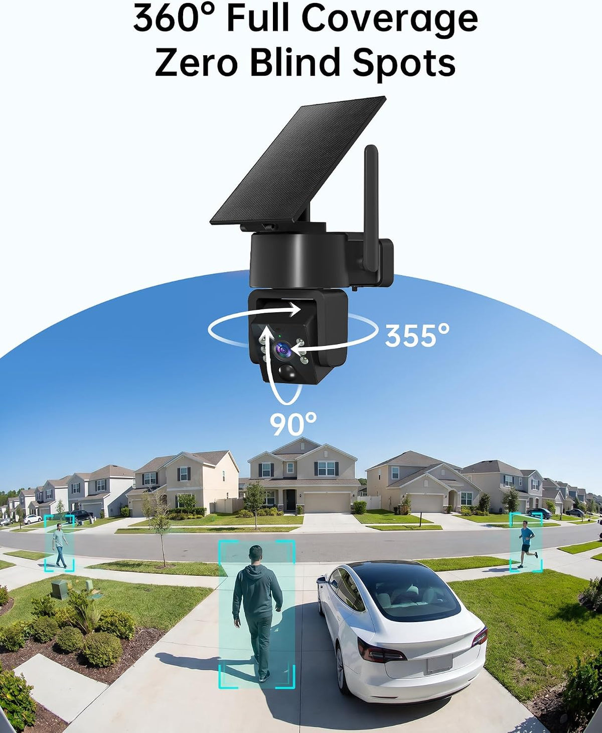 2k solar security camera, 5g&2.4g wi-fi outdoor camera showing dimensions