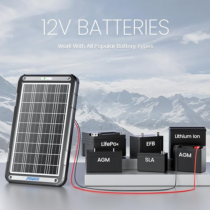 POWOXI 12V Solar Car Battery Charger: 15W Solar Trickle Charger Maintainer