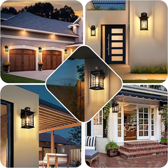 Motion Sensor Outdoor Wall Light Black, Dusk to Dawn Outside Porch Light