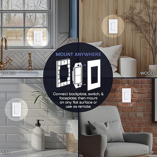 RunLessWire 4-Way Battery-Free DIY Wireless Light Switch Kit 150ft RF Range