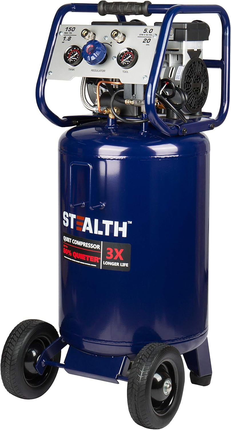 Stealth 20 Gallon Ultra Quiet Air Compressor,1.8 HP Oil-Free Peak 150 PSI 68 ...