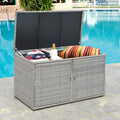 Tangkula Outdoor Wicker Storage Box, Garden Deck Bin with Steel Frame, Rattan Storage Box with Lid, Ideal for Storing Tools, Accessories, 88 Gallon Capacity (Grey)
