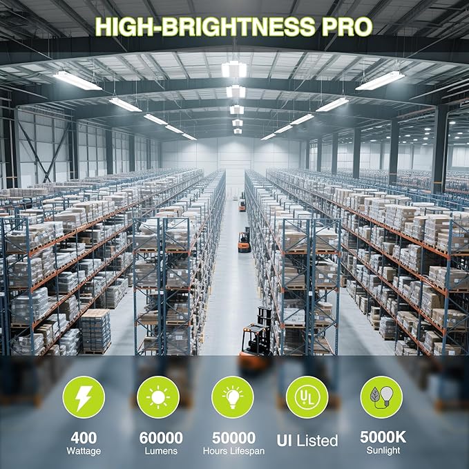 2 Pack 400W LED Linear High Bay Light 4FT, Adjustable 400W/320W/240W/100W