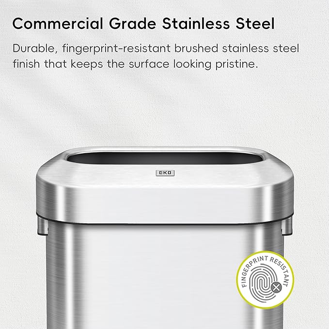 EKO Urban 16 Gallon/60 Liter Open Top Stainless Steel Slim Commercial Trash Can